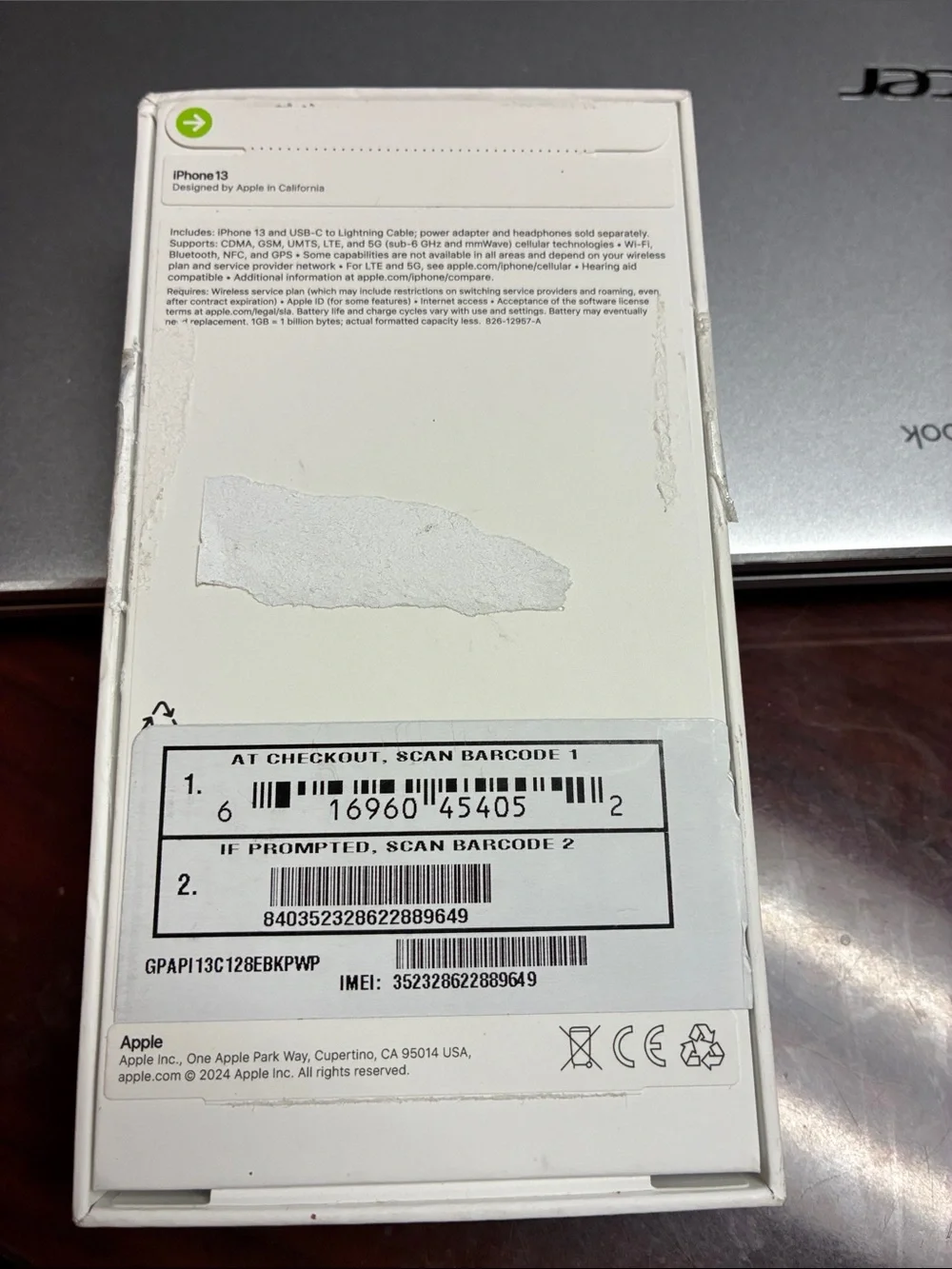 Box ONLY … Apple iPhone 13 Blue Model with Dual Rear Cameras